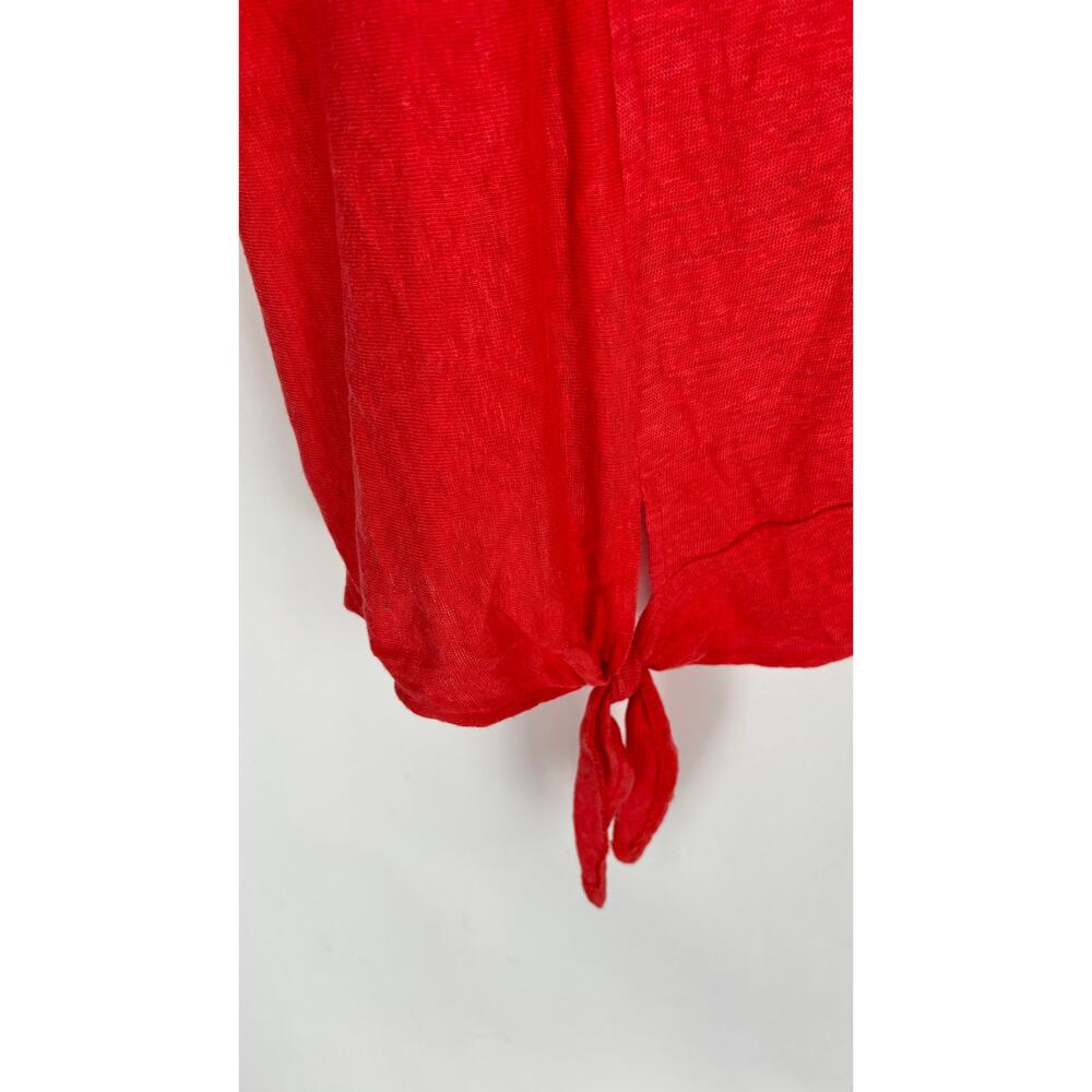 J Jill Love Linen Short Sleeve Shirt Womens Large Petite Red Orange Front Tie - Picture 8 of 10